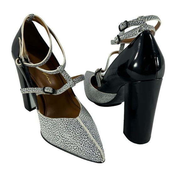 Women genuine PHILLIP LIM chunky heels shoes 35.5 5 black white two tone - Picture 12 of 13